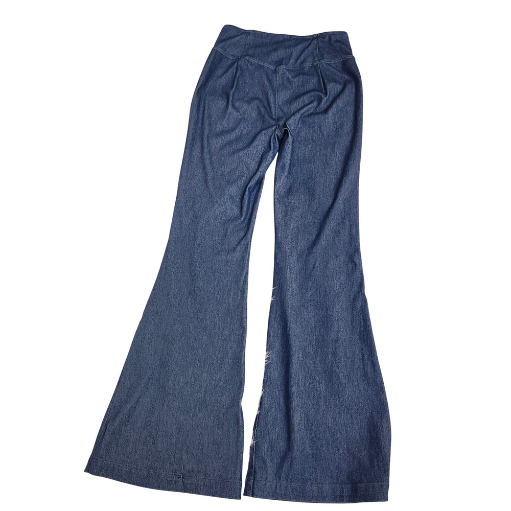 Halara Blue Crossover V-Waist‎ Flare Pants Medium Wash Stretch Denim Ladies Sz M